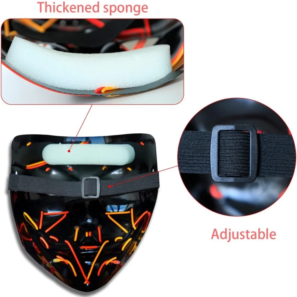 LED Neon Halloween Face Mask - Red & Blue